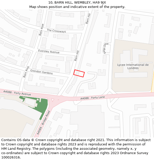 10, BARN HILL, WEMBLEY, HA9 9JX: Location map and indicative extent of plot