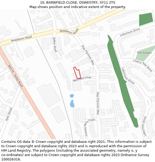 10, BARNFIELD CLOSE, OSWESTRY, SY11 2TS: Location map and indicative extent of plot