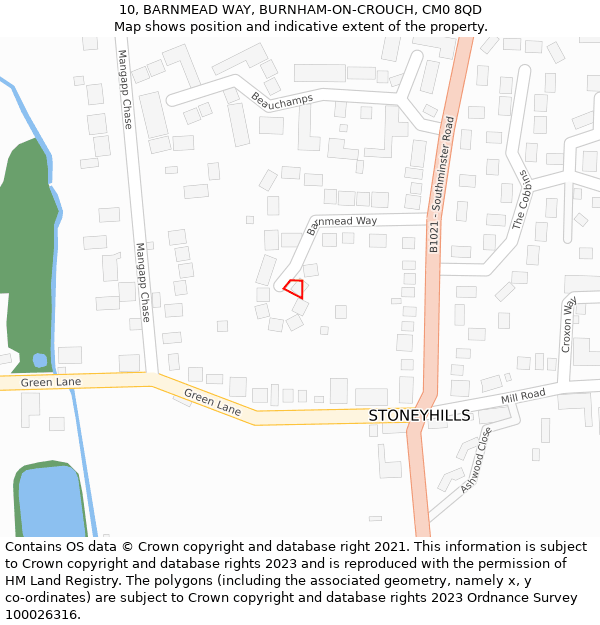 10, BARNMEAD WAY, BURNHAM-ON-CROUCH, CM0 8QD: Location map and indicative extent of plot