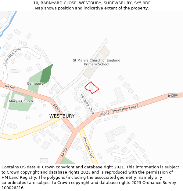 10, BARNYARD CLOSE, WESTBURY, SHREWSBURY, SY5 9DF: Location map and indicative extent of plot