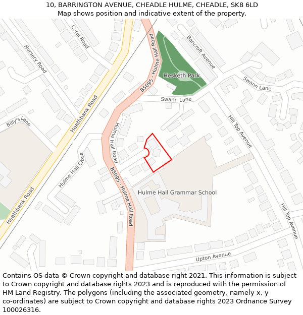 10, BARRINGTON AVENUE, CHEADLE HULME, CHEADLE, SK8 6LD: Location map and indicative extent of plot