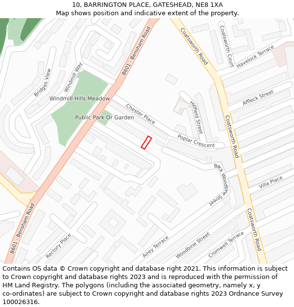 10, BARRINGTON PLACE, GATESHEAD, NE8 1XA: Location map and indicative extent of plot