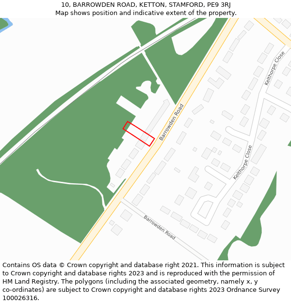 10, BARROWDEN ROAD, KETTON, STAMFORD, PE9 3RJ: Location map and indicative extent of plot