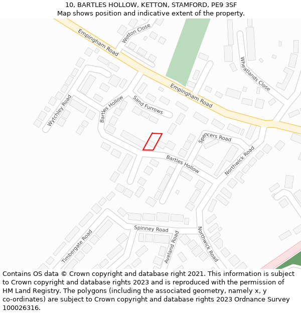 10, BARTLES HOLLOW, KETTON, STAMFORD, PE9 3SF: Location map and indicative extent of plot