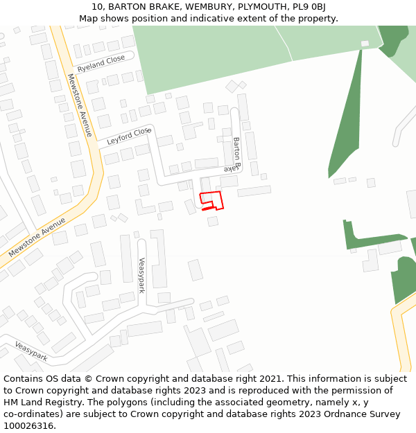 10, BARTON BRAKE, WEMBURY, PLYMOUTH, PL9 0BJ: Location map and indicative extent of plot