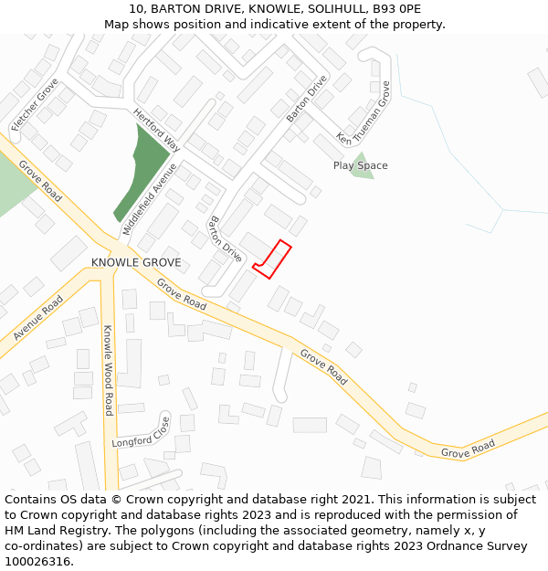 10, BARTON DRIVE, KNOWLE, SOLIHULL, B93 0PE: Location map and indicative extent of plot