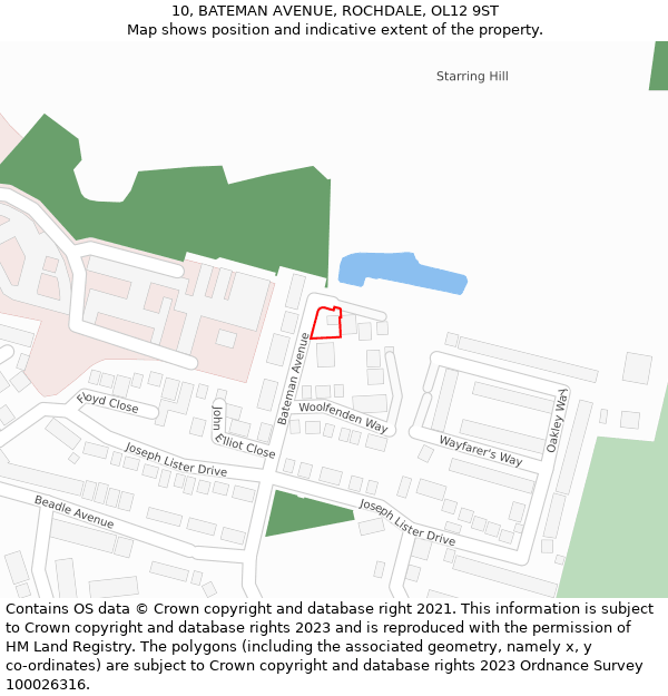 10, BATEMAN AVENUE, ROCHDALE, OL12 9ST: Location map and indicative extent of plot