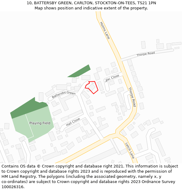 10, BATTERSBY GREEN, CARLTON, STOCKTON-ON-TEES, TS21 1PN: Location map and indicative extent of plot