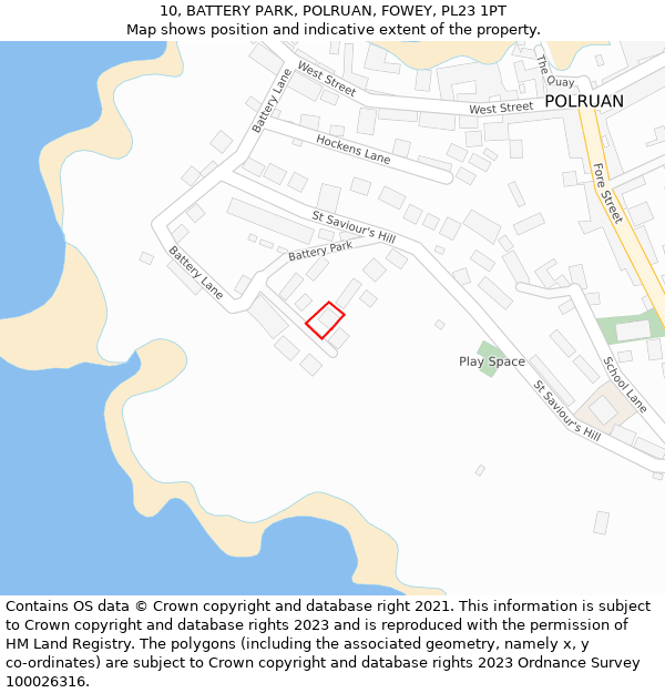 10, BATTERY PARK, POLRUAN, FOWEY, PL23 1PT: Location map and indicative extent of plot