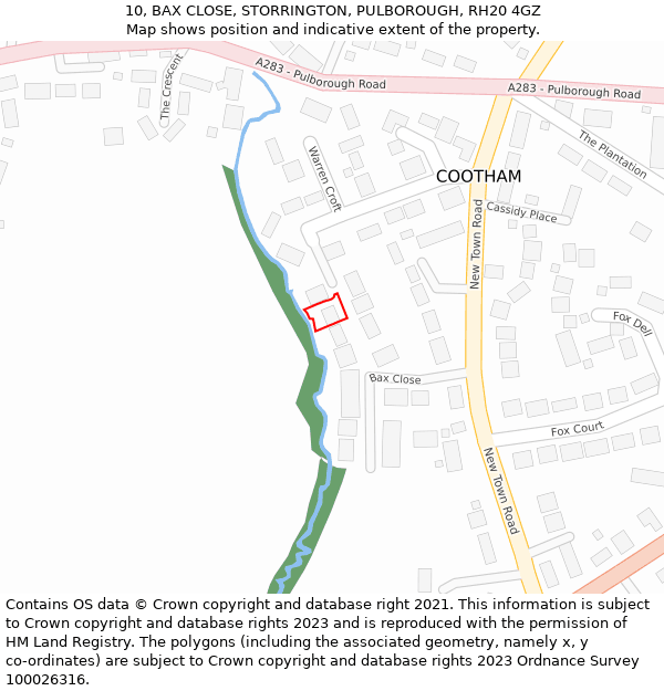 10, BAX CLOSE, STORRINGTON, PULBOROUGH, RH20 4GZ: Location map and indicative extent of plot