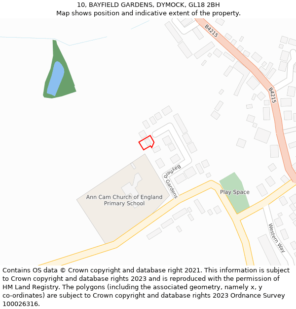 10, BAYFIELD GARDENS, DYMOCK, GL18 2BH: Location map and indicative extent of plot