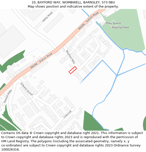 10, BAYFORD WAY, WOMBWELL, BARNSLEY, S73 0BU: Location map and indicative extent of plot