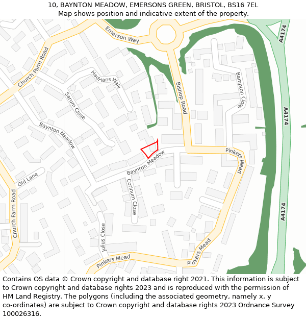 10, BAYNTON MEADOW, EMERSONS GREEN, BRISTOL, BS16 7EL: Location map and indicative extent of plot