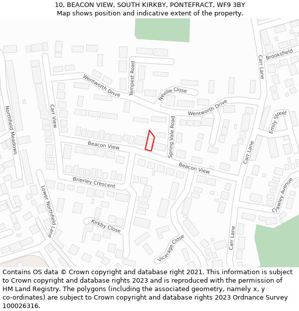 10, BEACON VIEW, SOUTH KIRKBY, PONTEFRACT, WF9 3BY: Location map and indicative extent of plot