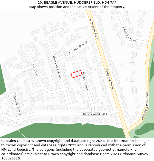 10, BEAGLE AVENUE, HUDDERSFIELD, HD4 7AP: Location map and indicative extent of plot