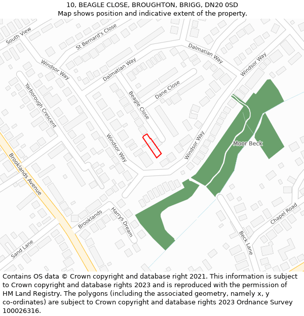 10, BEAGLE CLOSE, BROUGHTON, BRIGG, DN20 0SD: Location map and indicative extent of plot