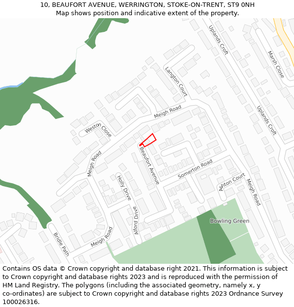 10, BEAUFORT AVENUE, WERRINGTON, STOKE-ON-TRENT, ST9 0NH: Location map and indicative extent of plot