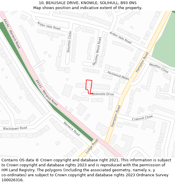 10, BEAUSALE DRIVE, KNOWLE, SOLIHULL, B93 0NS: Location map and indicative extent of plot