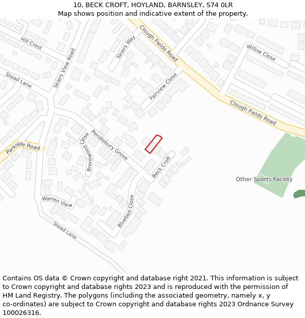 10, BECK CROFT, HOYLAND, BARNSLEY, S74 0LR: Location map and indicative extent of plot