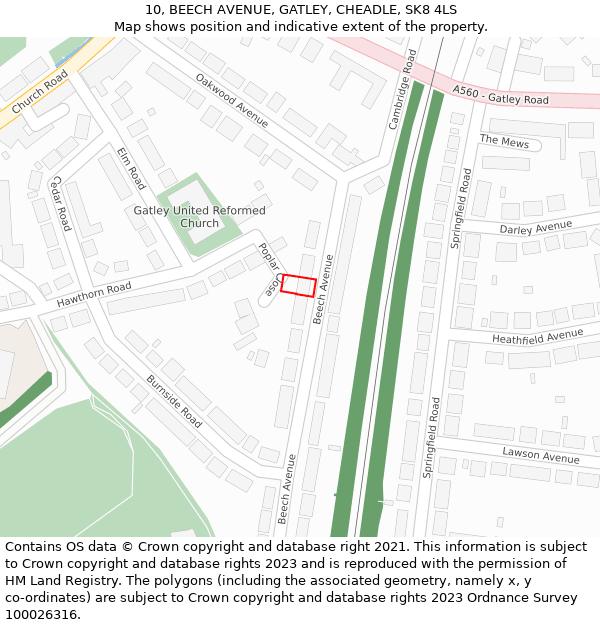 10, BEECH AVENUE, GATLEY, CHEADLE, SK8 4LS: Location map and indicative extent of plot