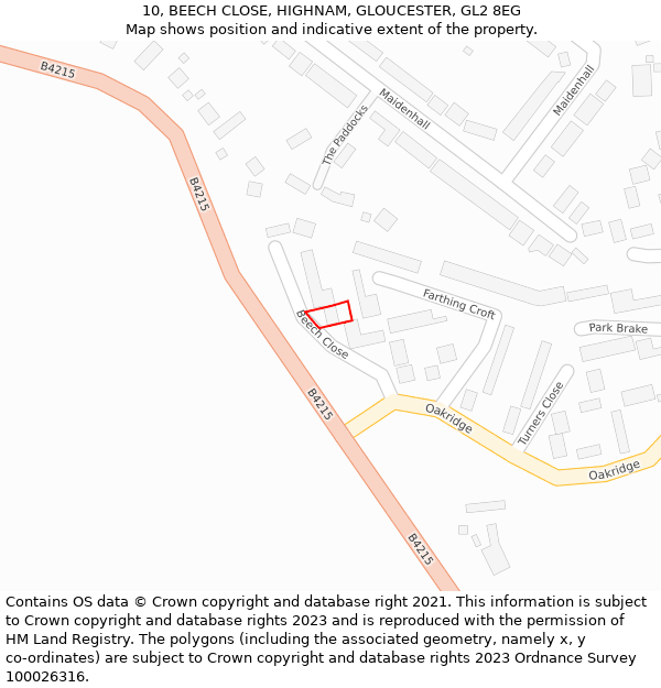 10, BEECH CLOSE, HIGHNAM, GLOUCESTER, GL2 8EG: Location map and indicative extent of plot