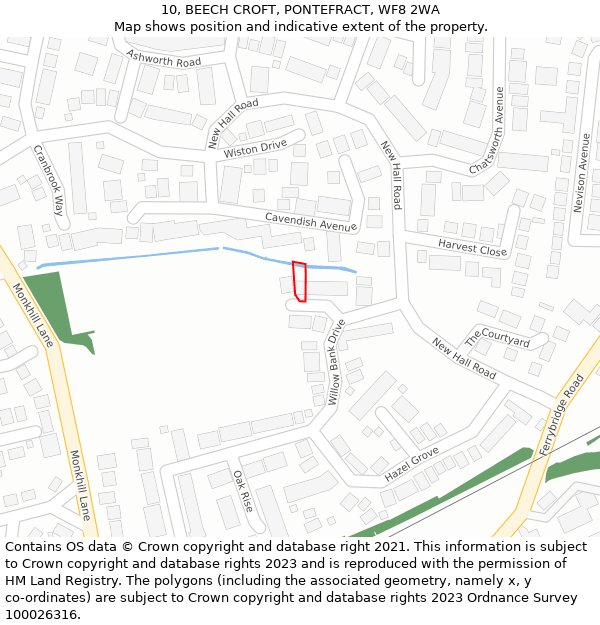 10, BEECH CROFT, PONTEFRACT, WF8 2WA: Location map and indicative extent of plot