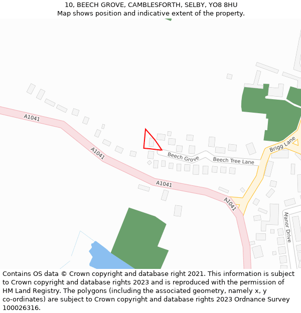 10, BEECH GROVE, CAMBLESFORTH, SELBY, YO8 8HU: Location map and indicative extent of plot