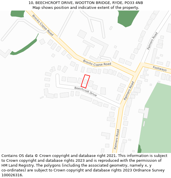 10, BEECHCROFT DRIVE, WOOTTON BRIDGE, RYDE, PO33 4NB: Location map and indicative extent of plot