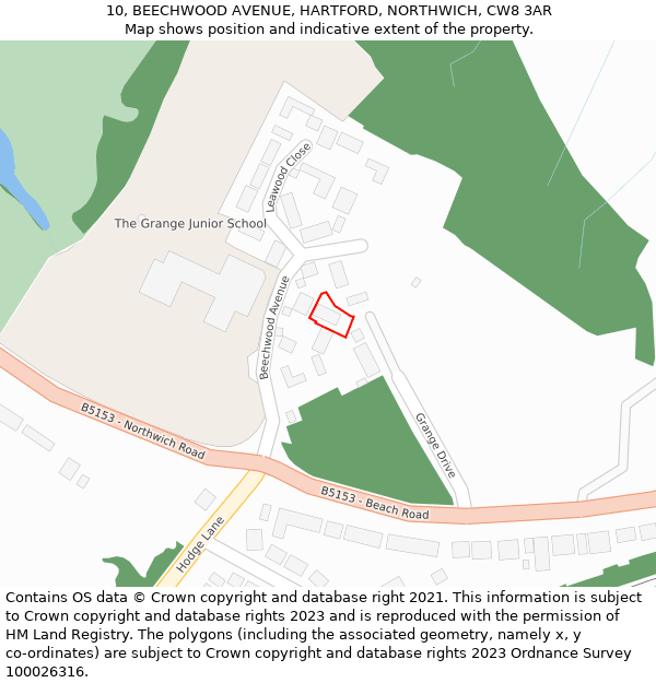 10, BEECHWOOD AVENUE, HARTFORD, NORTHWICH, CW8 3AR: Location map and indicative extent of plot