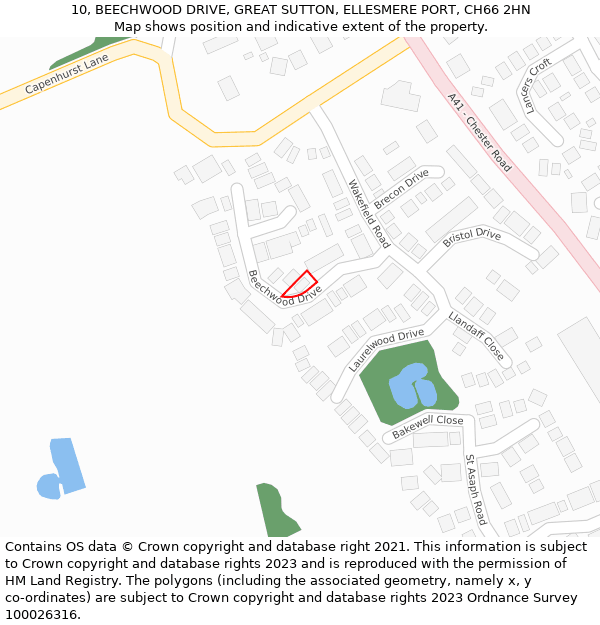 10, BEECHWOOD DRIVE, GREAT SUTTON, ELLESMERE PORT, CH66 2HN: Location map and indicative extent of plot