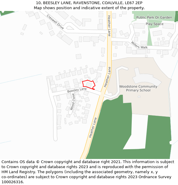 10, BEESLEY LANE, RAVENSTONE, COALVILLE, LE67 2EP: Location map and indicative extent of plot