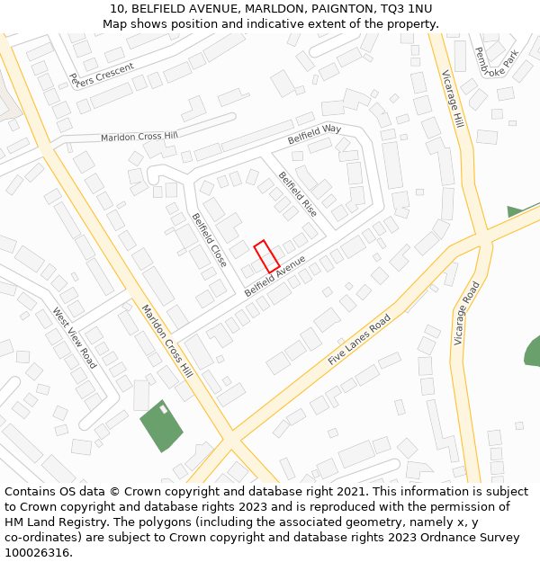 10, BELFIELD AVENUE, MARLDON, PAIGNTON, TQ3 1NU: Location map and indicative extent of plot