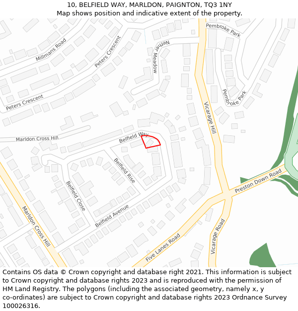 10, BELFIELD WAY, MARLDON, PAIGNTON, TQ3 1NY: Location map and indicative extent of plot