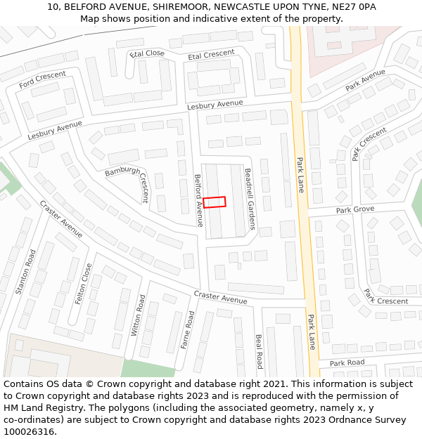 10, BELFORD AVENUE, SHIREMOOR, NEWCASTLE UPON TYNE, NE27 0PA: Location map and indicative extent of plot