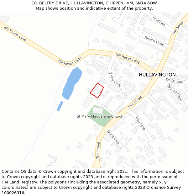 10, BELFRY DRIVE, HULLAVINGTON, CHIPPENHAM, SN14 6QW: Location map and indicative extent of plot