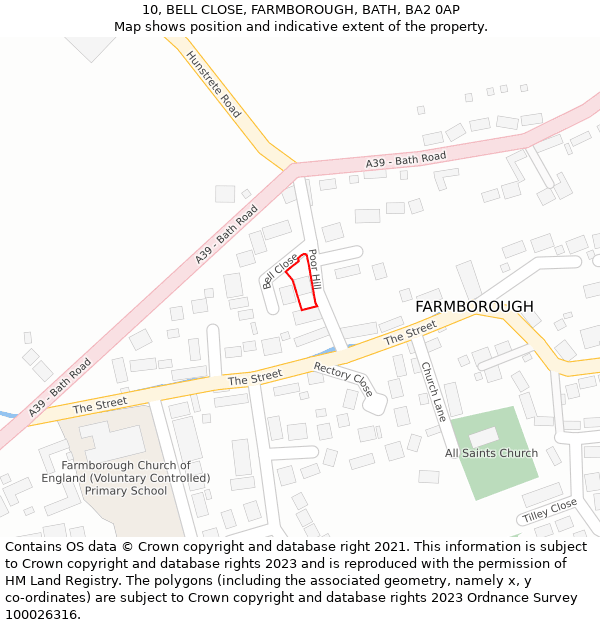 10, BELL CLOSE, FARMBOROUGH, BATH, BA2 0AP: Location map and indicative extent of plot