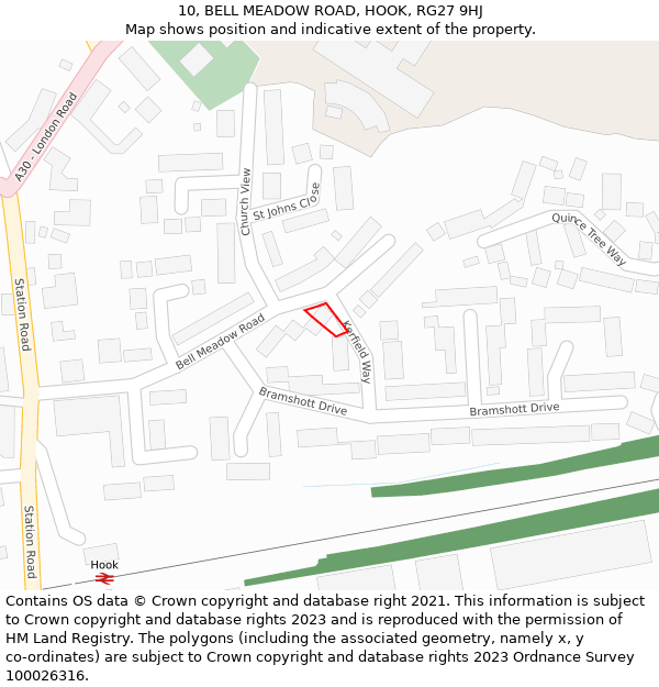 10, BELL MEADOW ROAD, HOOK, RG27 9HJ: Location map and indicative extent of plot