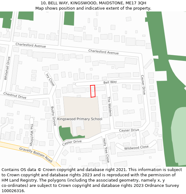 10, BELL WAY, KINGSWOOD, MAIDSTONE, ME17 3QH: Location map and indicative extent of plot