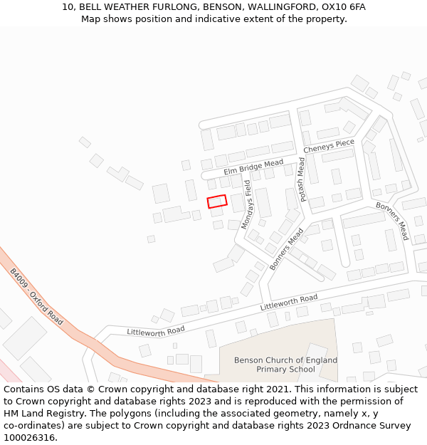 10, BELL WEATHER FURLONG, BENSON, WALLINGFORD, OX10 6FA: Location map and indicative extent of plot