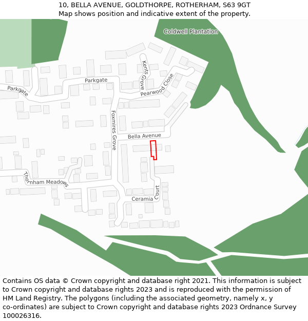 10, BELLA AVENUE, GOLDTHORPE, ROTHERHAM, S63 9GT: Location map and indicative extent of plot