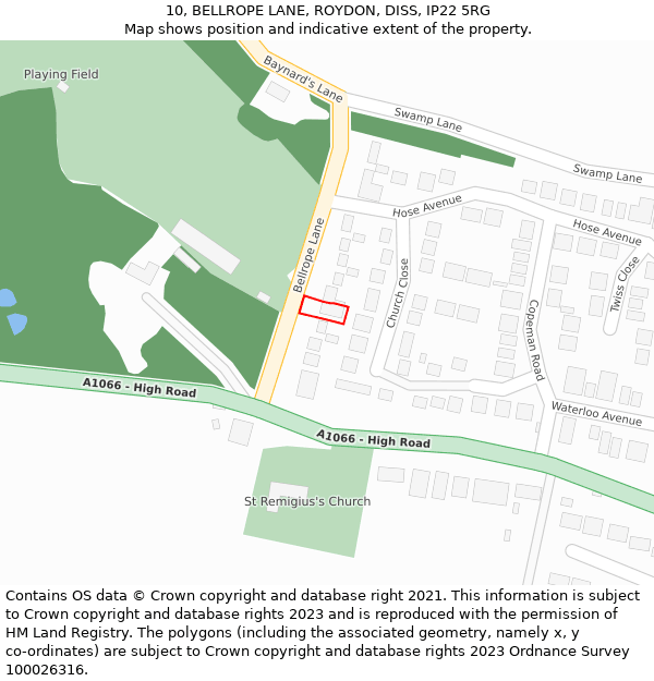 10, BELLROPE LANE, ROYDON, DISS, IP22 5RG: Location map and indicative extent of plot