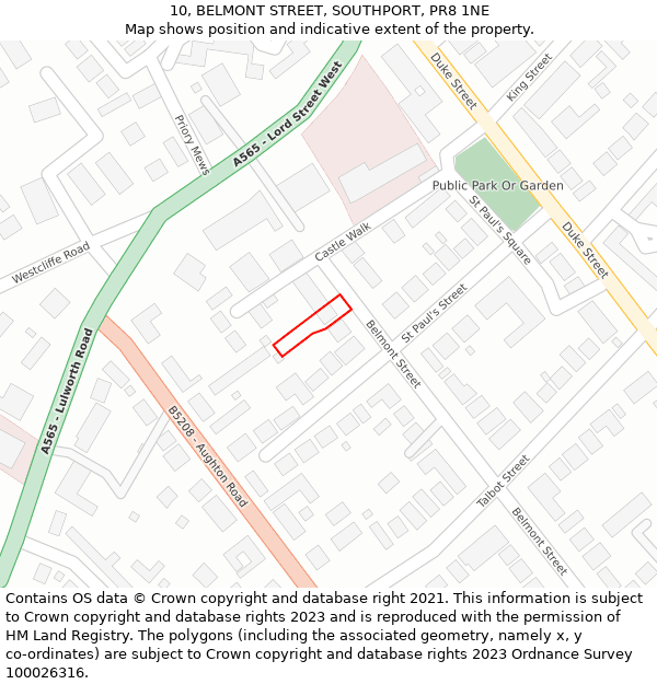 10, BELMONT STREET, SOUTHPORT, PR8 1NE: Location map and indicative extent of plot