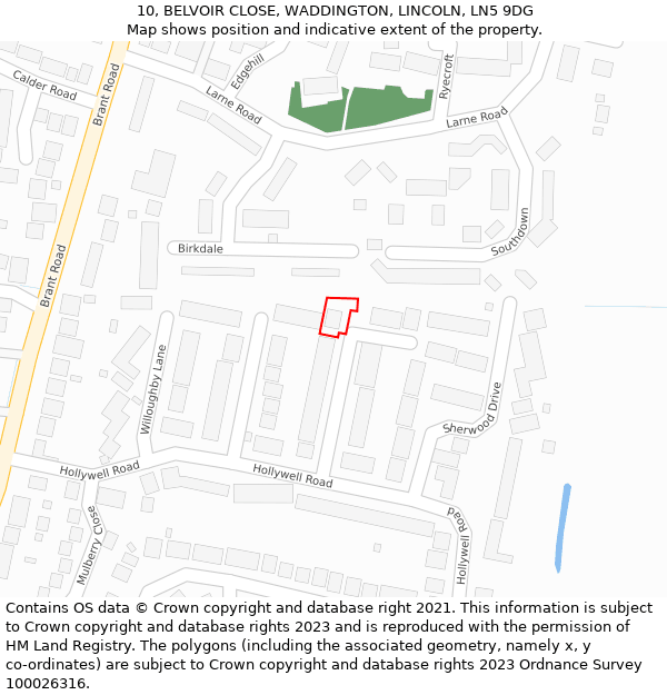 10, BELVOIR CLOSE, WADDINGTON, LINCOLN, LN5 9DG: Location map and indicative extent of plot