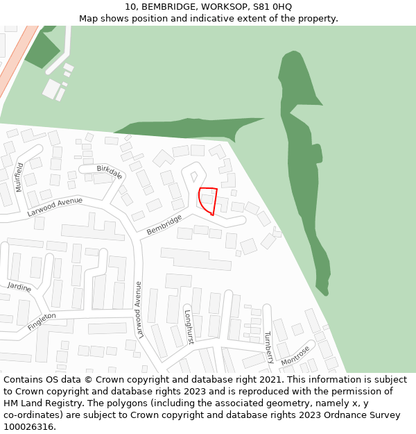 10, BEMBRIDGE, WORKSOP, S81 0HQ: Location map and indicative extent of plot