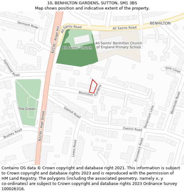 10, BENHILTON GARDENS, SUTTON, SM1 3BS: Location map and indicative extent of plot