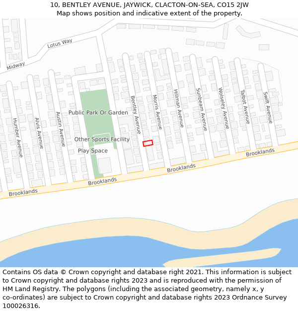 10, BENTLEY AVENUE, JAYWICK, CLACTON-ON-SEA, CO15 2JW: Location map and indicative extent of plot