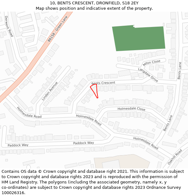 10, BENTS CRESCENT, DRONFIELD, S18 2EY: Location map and indicative extent of plot