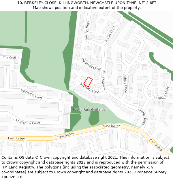 10, BERKELEY CLOSE, KILLINGWORTH, NEWCASTLE UPON TYNE, NE12 6FT: Location map and indicative extent of plot