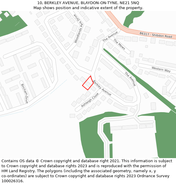 10, BERKLEY AVENUE, BLAYDON-ON-TYNE, NE21 5NQ: Location map and indicative extent of plot