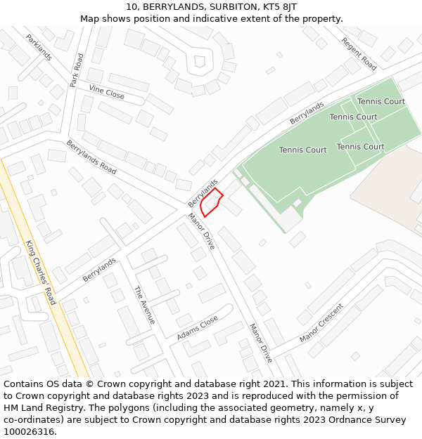 10, BERRYLANDS, SURBITON, KT5 8JT: Location map and indicative extent of plot